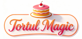 Logo of 'Tortul Magic' with a cake design on a white background